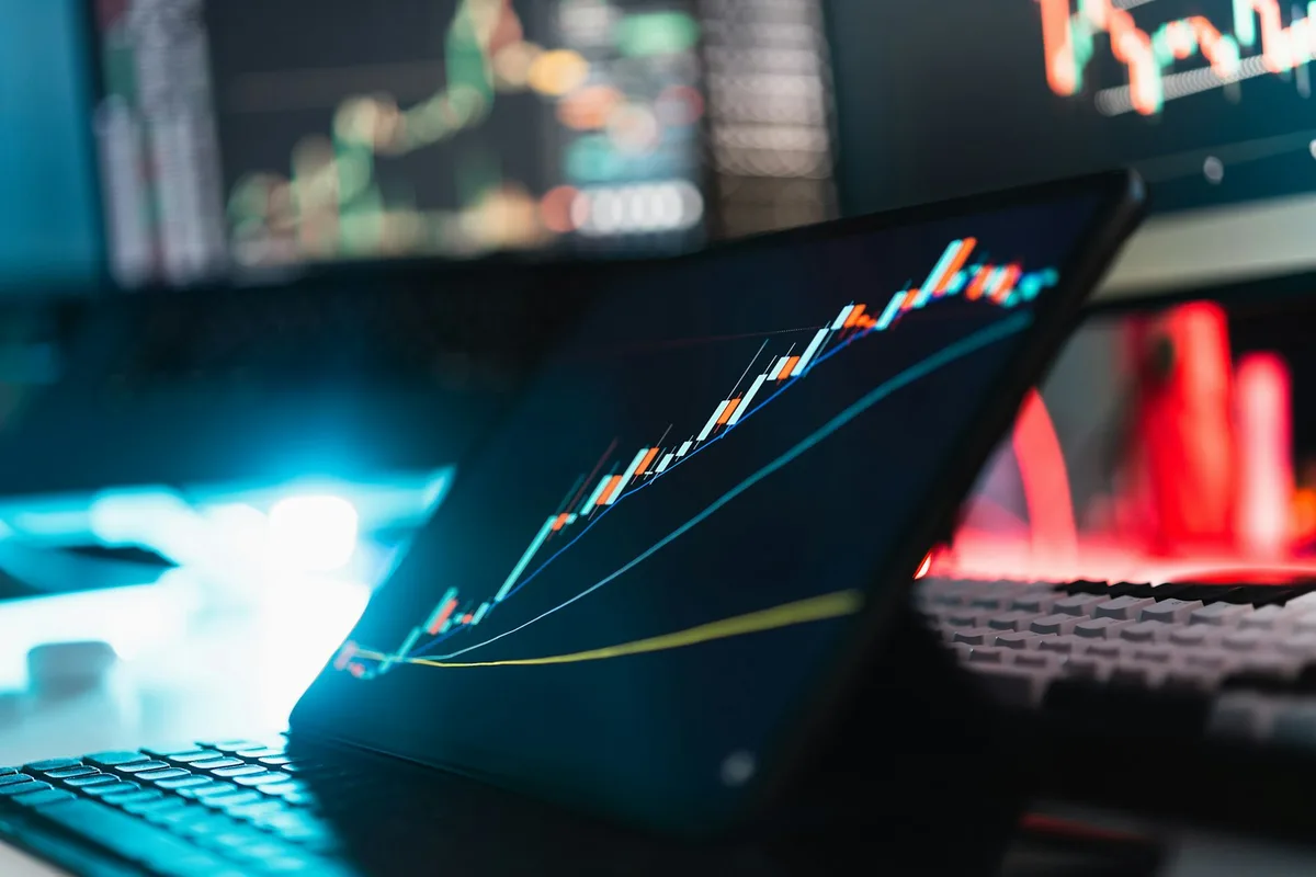 Rising bar chart showing financial data and trends